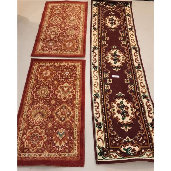 Carpet Runner (24" x 88") and 2 Floral Area Rugs (25.5" x 44")