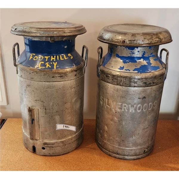2 Vintage Dairy Master Cream Cans (10.5" circumference x 19.5" Height)