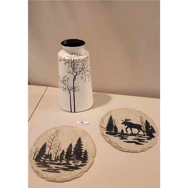 Ceramic Vase, 2 Nature Wall Plaques