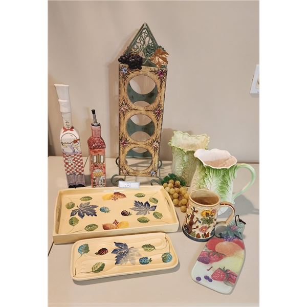 Vintage Serving Tray , Pitcher, Wine Holder, Drinking Mug, Lettuce Vase & Pitcher, Oil & Vinegar