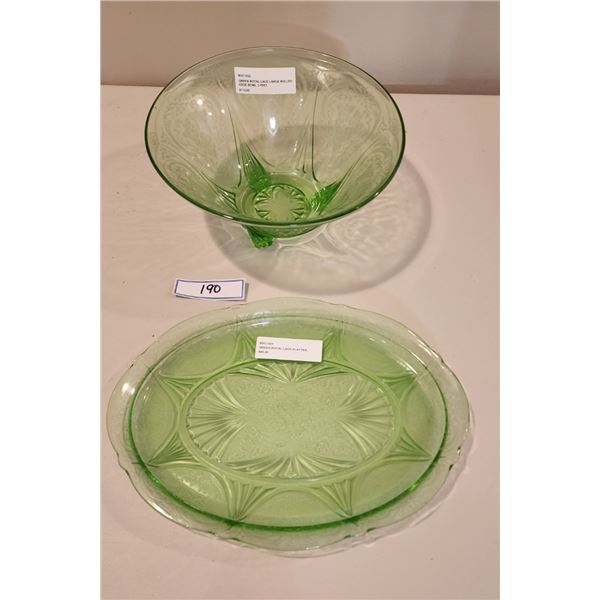 Green Royal Lace, Vintage Hazel Atlas Green Depression Royal Lace - see description