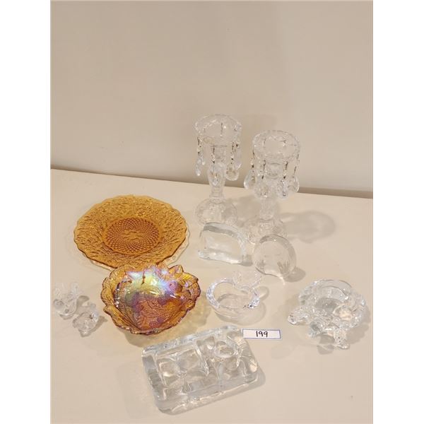 Crystal, Vintage, Indiana Glass, Loganberry Amber Carnival Glass - see description