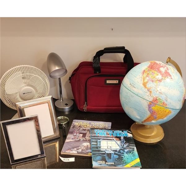 World Globe, Westinghouse Fan, AC Travel Bag, Books, Photo Frames, Magnifying Glass