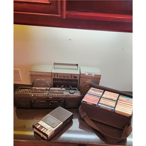 2 Cassette Players with 60 plus Cassettes, 1 Cassette Recorder