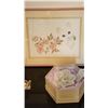 Image 2 : 2 Vintage Handmade Cross Stitch White Cats, Photo Frame, Willow Tree, Porcelain Figurine Flower