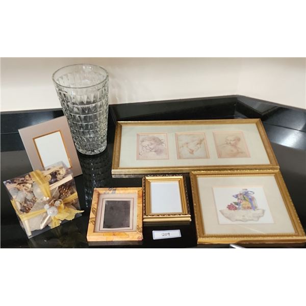 Victorian Ladies Picture, 3 Photo Frames, Hand Cut Glass Vase, Framed Print