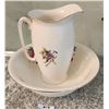 Image 1 : Vintage Wash Basin & Pitcher Set - Floral Pattern with Gold Trim