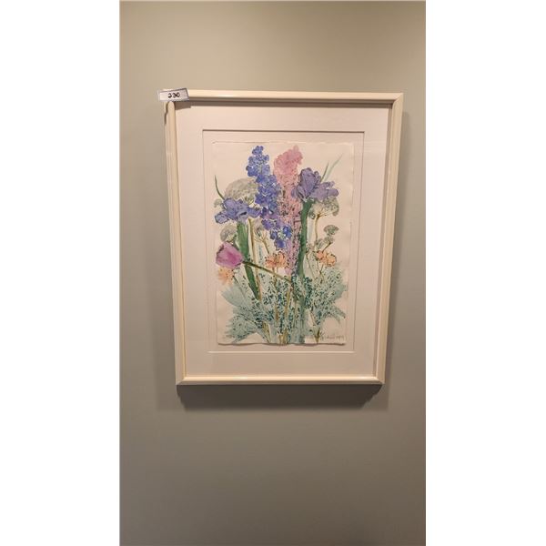 White Framed Water Color Painting by Maui Hands Hawaiian Artist Margaret Bedell  "Wells XI"
