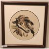 Image 1 : Framed Vintage Style Embroidery Art by Nettie Stricker - Mother Horse & Her Foal - 21" x 21"