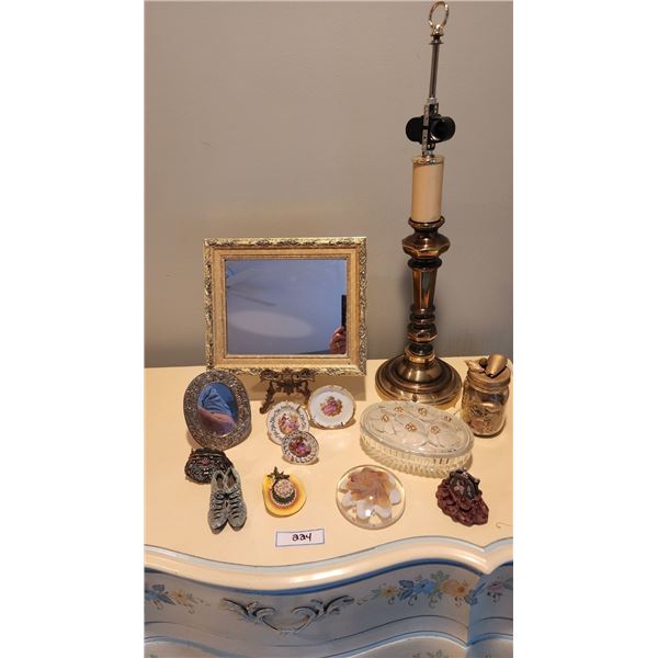 Limoges Plates, Gold Framed Mirror, Lamp, Brass Table Mirror, Vintage Mikasa Dish, Glass Paperweight