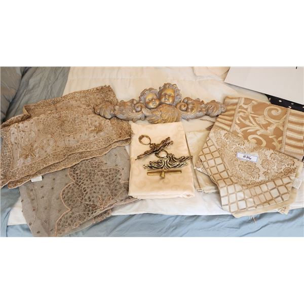 Vintage Bell Pull Hanger, Linens, Hand Painted Cherub Wall Hanging