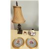 Image 1 : Lamp, Rare Hand Embroidered Petit Point Picture Set, Adeline Glazed Porcelain Vase, Royal Dalton