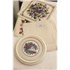 Image 1 : Framed Petit Point Embroidery Floral Bouquet, 2 Cross Stitch Pillow Cases, Textile Pillow Case