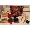 Image 1 : Ladies Evening & Cosmetic Bags, Coin Purses, Vintage Handheld Mirror, Brush, Compact Mirror