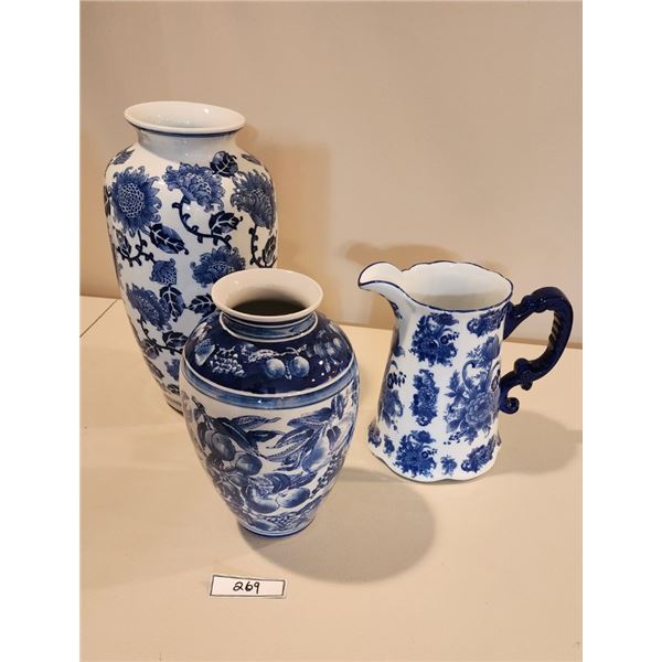 RARE Cracker Barrel Pitcher, Vintage Porcelain Vase, China Blue Fine Porcelain Vase