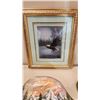 Image 3 : Framed Eagle Picture, Tall Standing Candle Holder with Candle, Hand Painted Mountain Range on Rock