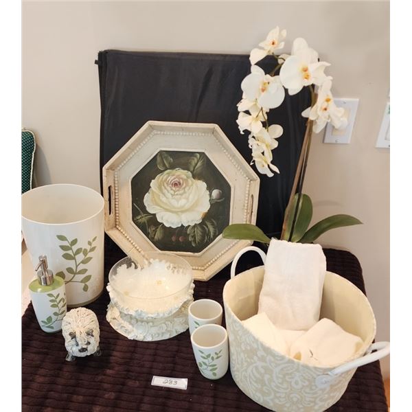 Peony Tray, Bathroom Accessories & Hand Towels, Artificial Orchid in Black Pot, Resin Bowl/Glass