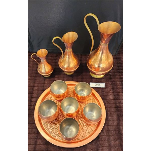 Vintage Copper & Brass Jugs - Vintage 1950s Coppercraft Guild Roly Poly Cups (6), Serving Tray