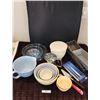 Image 1 : Loaf Pans, Glass Bowls, Candy Thermometer, Tupperware Measuring Cup with Lid, Asst Bowls, Utensils