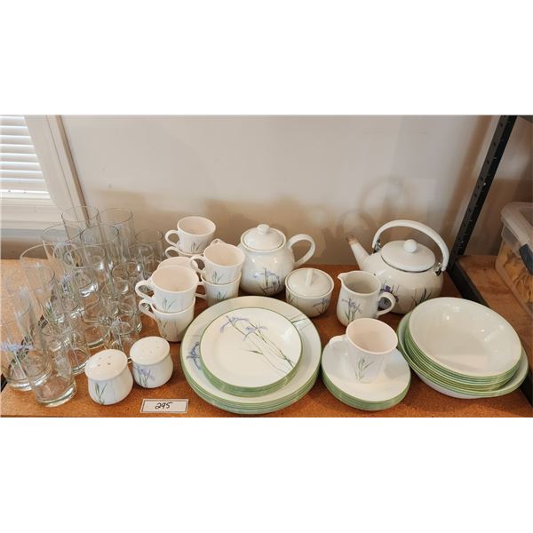 Corelle Dishes, Tea Kettle, Teapot, Mugs, Glasses, Cream & Sugar, Bowls, Plates, Saucers