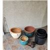 Image 1 : Lg Clay Pots (13"x15"), Small Clay Pot (8"x11"), Small Silver Trellis, Assorted Plastic Flower Pots