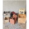 Image 1 : Hand Painted Stool, Wood Crates, Vintage Metal & Wood Milk Crate, Small Bench, Wood Tool Caddy