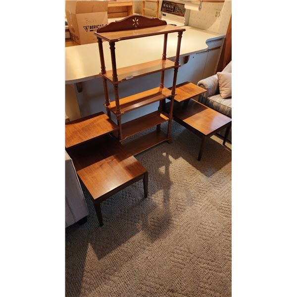 Vintage 5 Tier Maple Shelf & 2 Mid-Century Lane 2 Tier End Tables