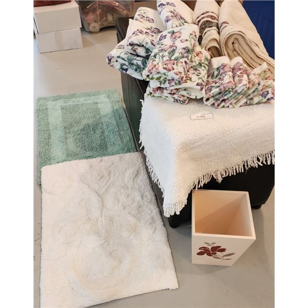 2 Rectangle Bath Mats-1 Oval White Mat, Luxury Bath Towels, Hand Towels, Facecloths, Garbage Can