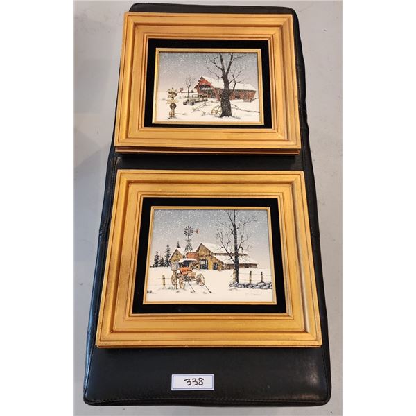 Vintage Framed Winter Country Side Oil Painting on Canvas by C. Carson - Framed 14"x16"