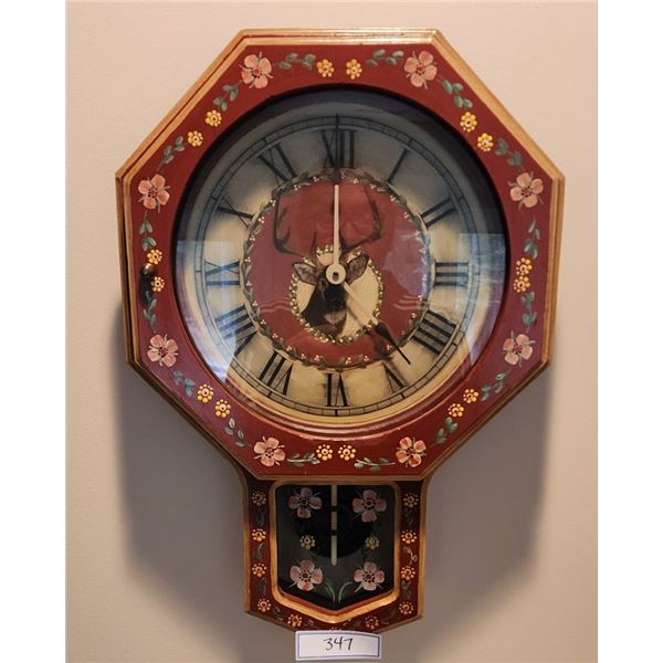 Hand Painted Antique Wall Pendulum Clock with Deer