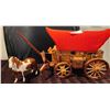 Image 1 : Beswick Brown & White Skewbald Pony, Vintage Wooden Red  Covered Wagon & Copper Look Lamp