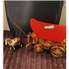 Image 2 : Beswick Brown & White Skewbald Pony, Vintage Wooden Red  Covered Wagon & Copper Look Lamp