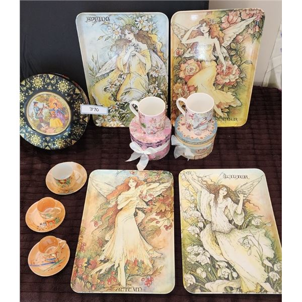 Noritake Miniature Japan Teacups & Saucers, Summer River Coffee Cups/Box, Tin, Espagna Int. Trays