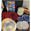 Image 1 : 12 Piece Dinnerware Set, Tablecloth, Candles, Charger Plates, Hand Painted Ceramic Container