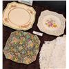 Image 2 : RARE Royal Winton Plates, Basket with Metal Handle, Selection of Handmade Doilies & Fine Linen