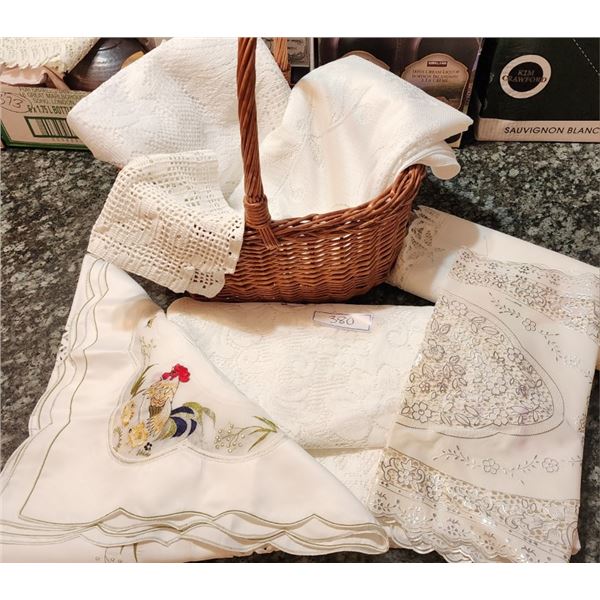 Lace Tablecloths, Decorative Tablecloth with Embroidered Rooster & Chick Design, Placemats, Basket
