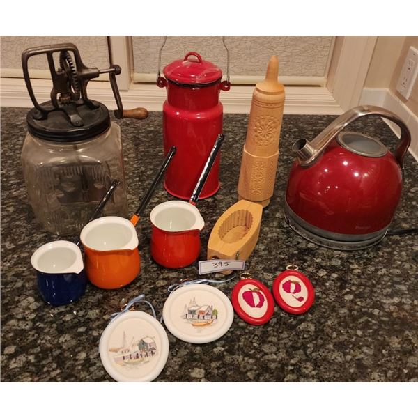 In the Kitchen-Vintage Antique Butter Churn, Enamel, Wood
