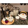 Image 1 : Tea Kettle, Ice Bucket, Cutting Board, Percolator Coffee Pot, Marble Mortar & Pestle & Towel Holder