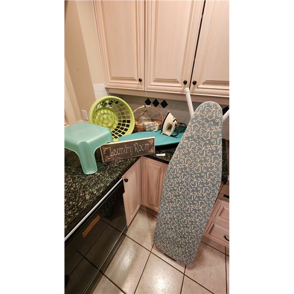 Ironing Board, Table Top Ironing Board, Iron, Laundry Basket, Stool,  Wood Laundry Signs, Basket