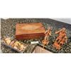 Image 1 : Vintage Hand Carved Wooden Sculptures, Hand Carved Wood Box, Assortment of River Rocks