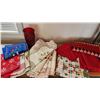 Image 1 : Red Christmas Tablecloth, 10 Matching Napkins, Table Runner, Various Linen, Vintage Serving Tray