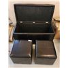 Image 2 : Faux Brown Leather Storage Ottoman (19"x39"x 20" Height), 2 Foot Stools (15"x15" x 14" Height)