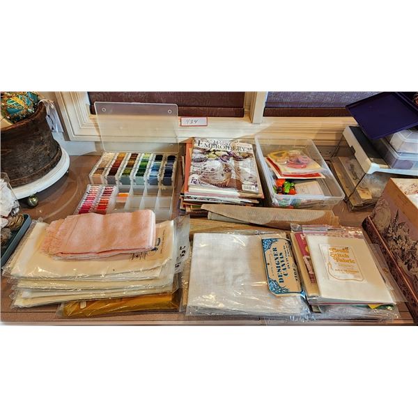 Embroidery/Needlepoint Lot, Books, Thread, Containers