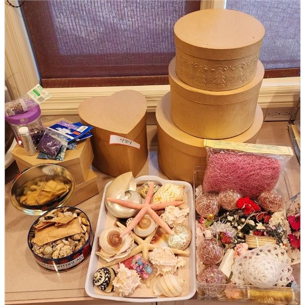 Kraft Boxes, Decorative Shells, Sparkles, Flowers, Beads, Shells