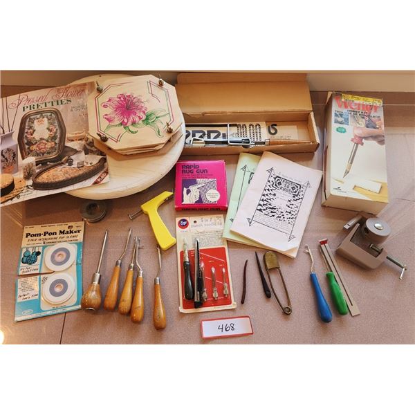 Rug Making Supplies with Books, Rug Tufters, Pom Pom Maker, Punch, Latch Hooks, Flower Press