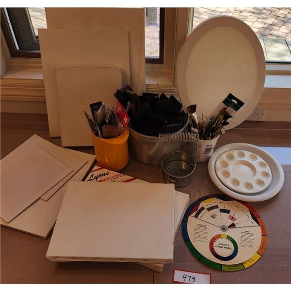 Artist Lot - Brushes, 16 Various Sized Canvas, Artist & Foam Brushes, Brush Washer