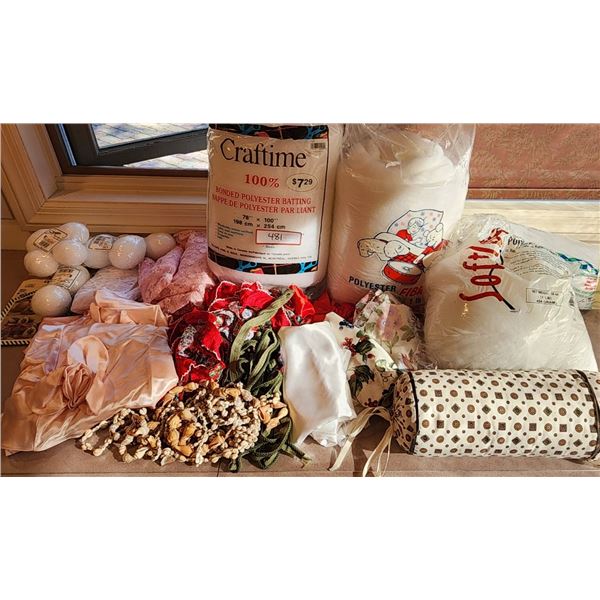Batting, Lace, Satin, Material, Styrofoam for Crafting, Hawaiian Beads