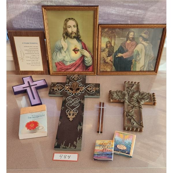 Spiritual Antique Art (see description), Crosses, Blessing Plaque, Small Books