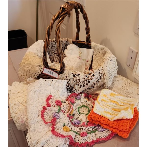 Handmade Doilies & Tablecloths, Large Basket