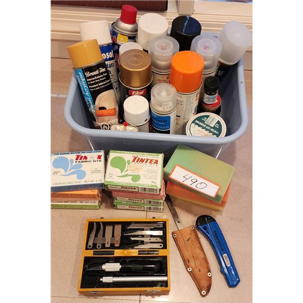 Various Crafting Paints, Sealers, Adhesive, Fabric Dye, Art Knife Set
